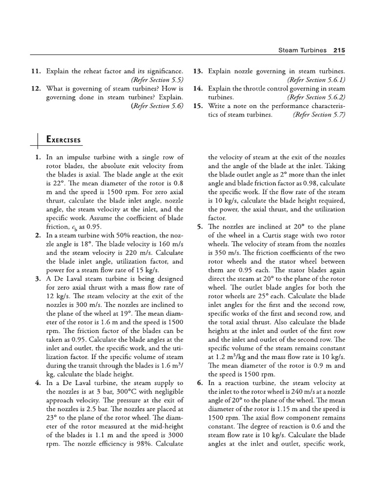 Steam Turbine Exercise | PDF