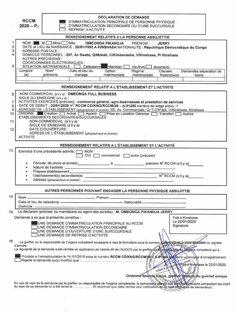 RCCM, Omeo 024019 | PDF