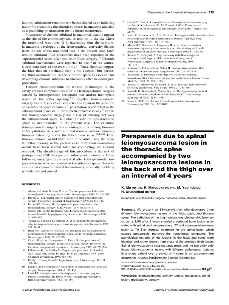 Spinal Leiomyosarcoma and Paraparesis | PDF | Metastasis | Sarcoma