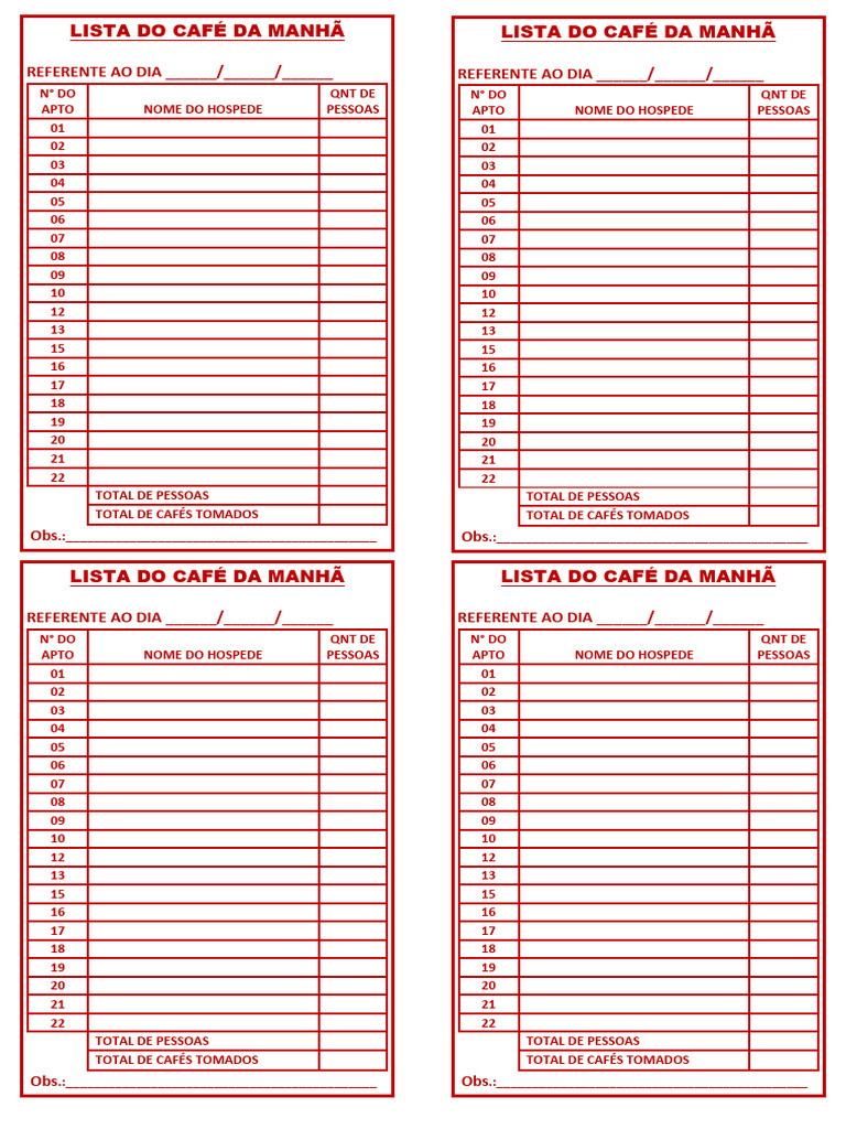 Lista de Café da Manhã Coletivo | PDF