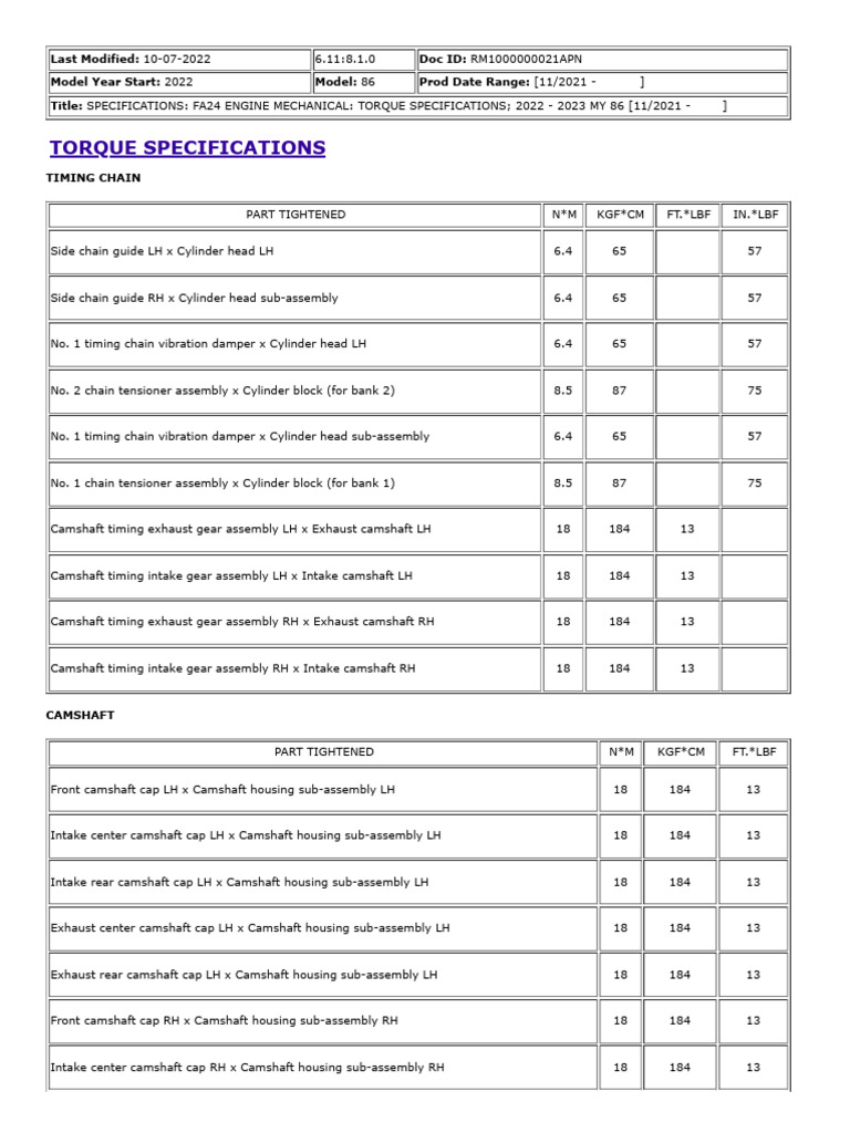 Torque Specs Engine Mechanical Pdf Belt Mechanical Engines