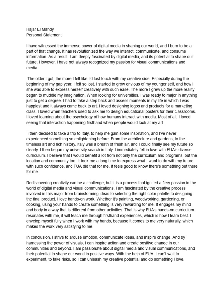Personal Statement %7C Hajar El Mahdy.pdf | PDF | Psychological ...