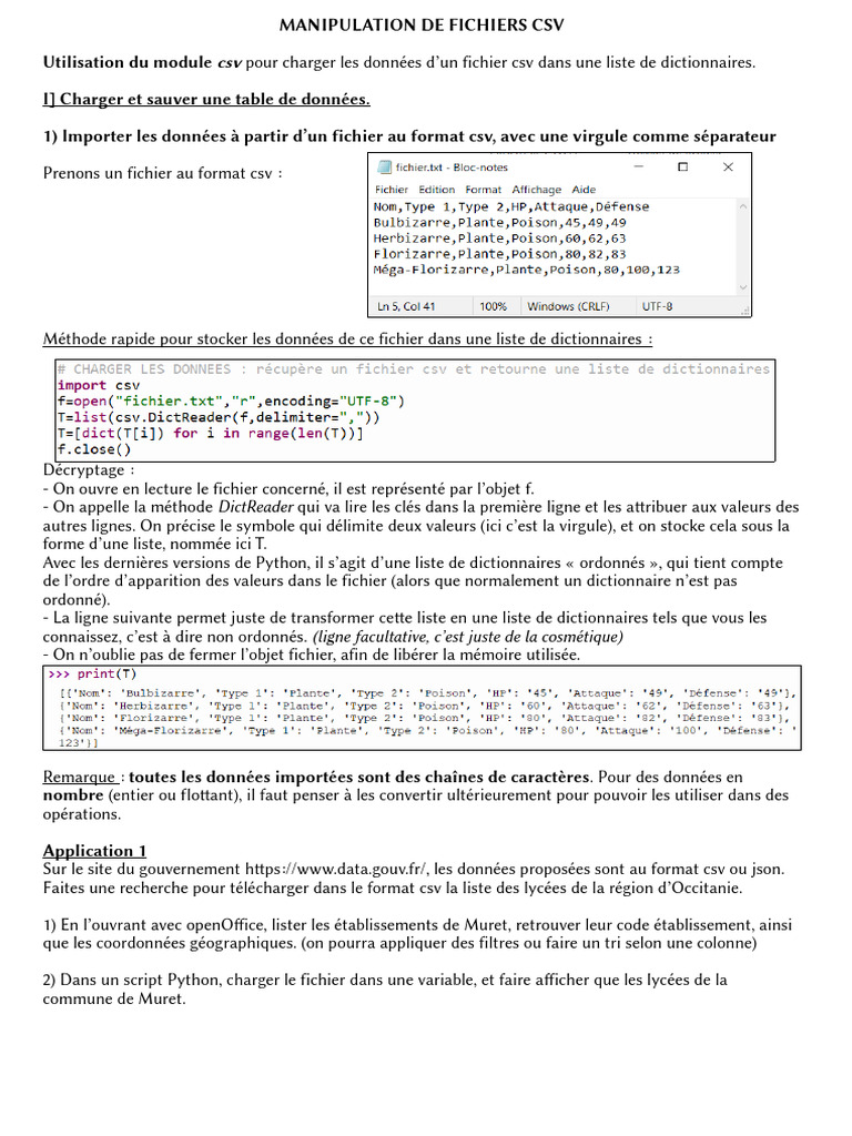 Manipulation de fichiers CSV en Python | PDF | Fichier informatique ...