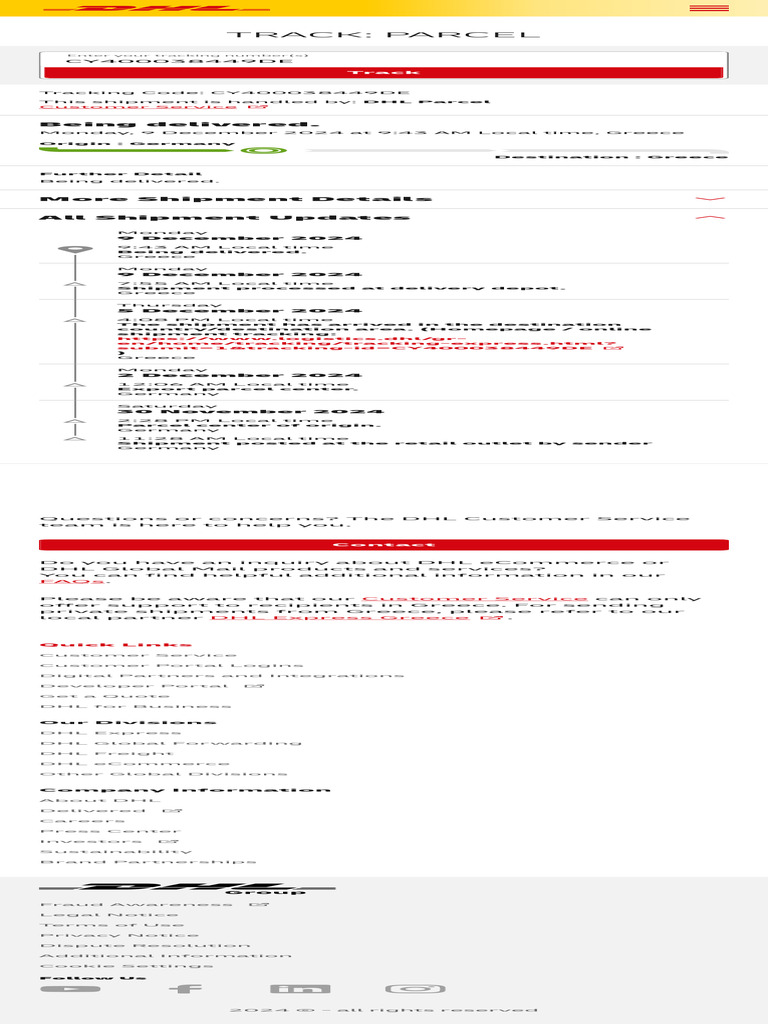 Track & Trace Parcel - DHL - Greece | PDF