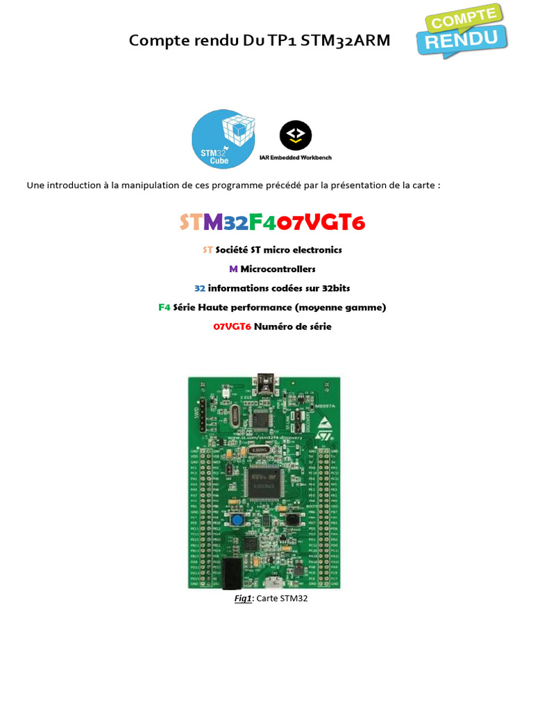 Compte Rendu Du TP1 STM32AR1 | PDF | Microcontrôleur | Structure de ...
