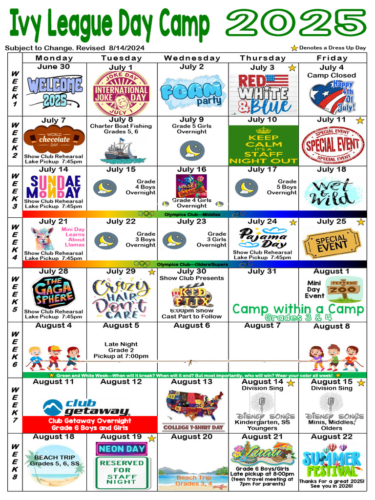 Summer Camp Schedule 2025 | PDF
