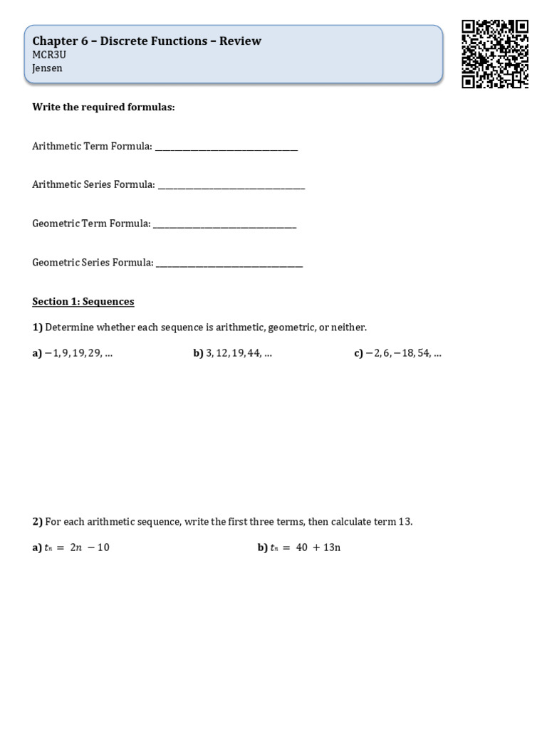 Chapter 6 Discrete Functions Review | PDF | Mathematics | Mathematical ...