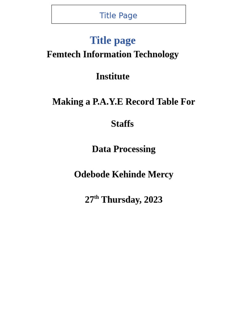 Creating a P.A.Y.E Record Table in Excel | PDF | Spreadsheet ...