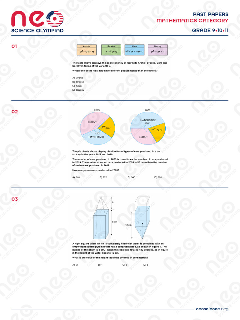 Grade 9-11 Math Past Papers | PDF