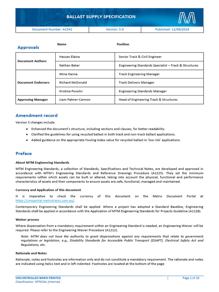 Ballast Supply Specification A1341 | PDF | Specification (Technical ...