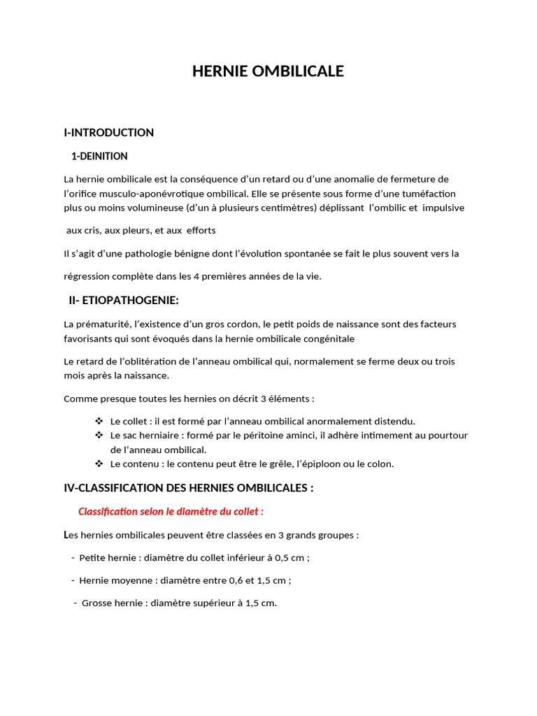 Hernie ombilicale diagnostic et traitement PDF Maladies et — free download
