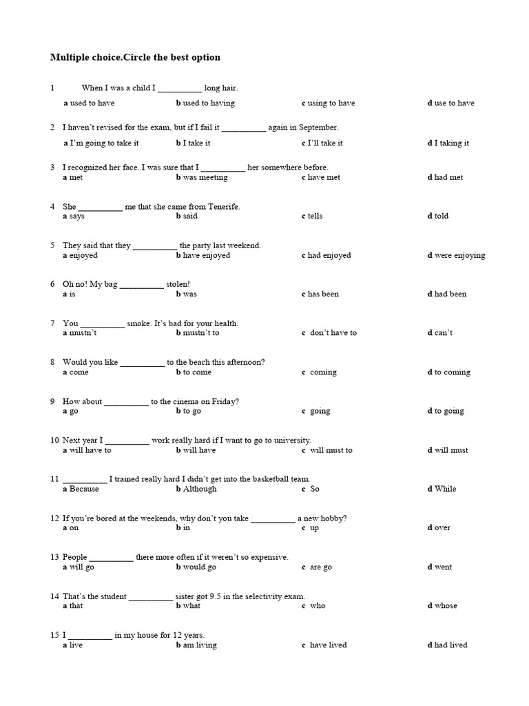 English Grammar Multiple Choice Quiz | PDF