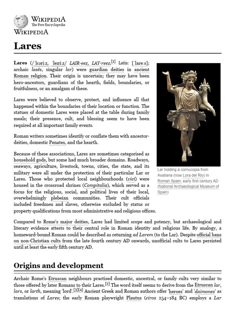 Lares: Guardians of Roman Households | PDF | Ancient Roman Religion