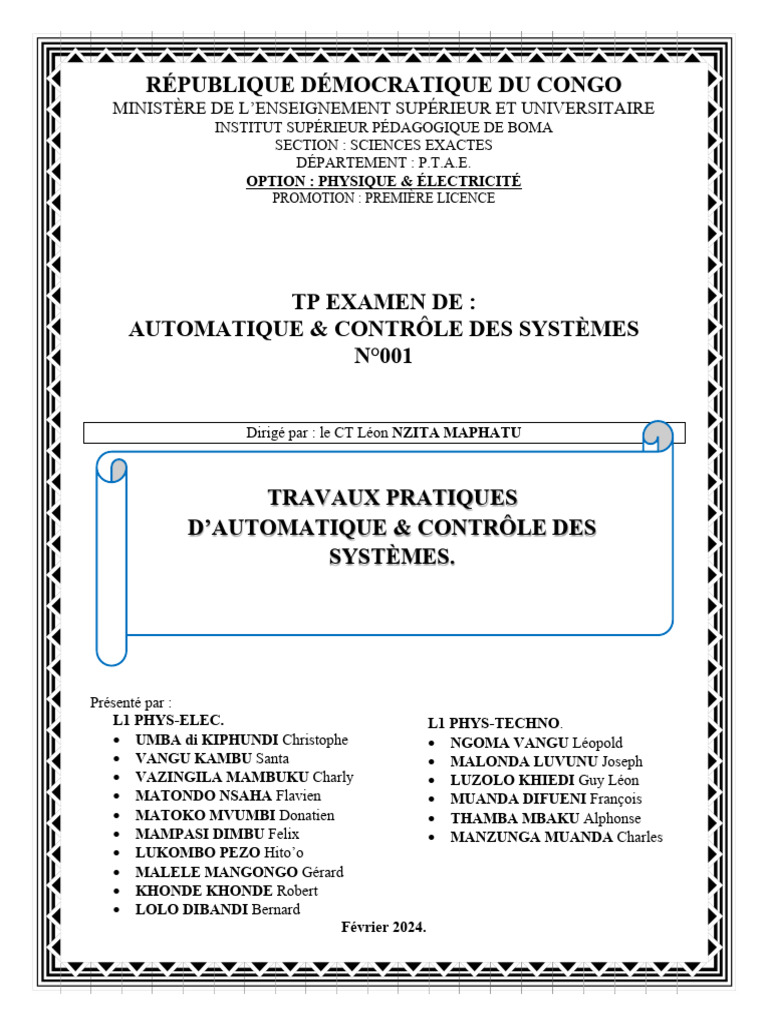 TP Final Automatique Et Contrôle Des Syst | PDF | Analyse mathématique ...