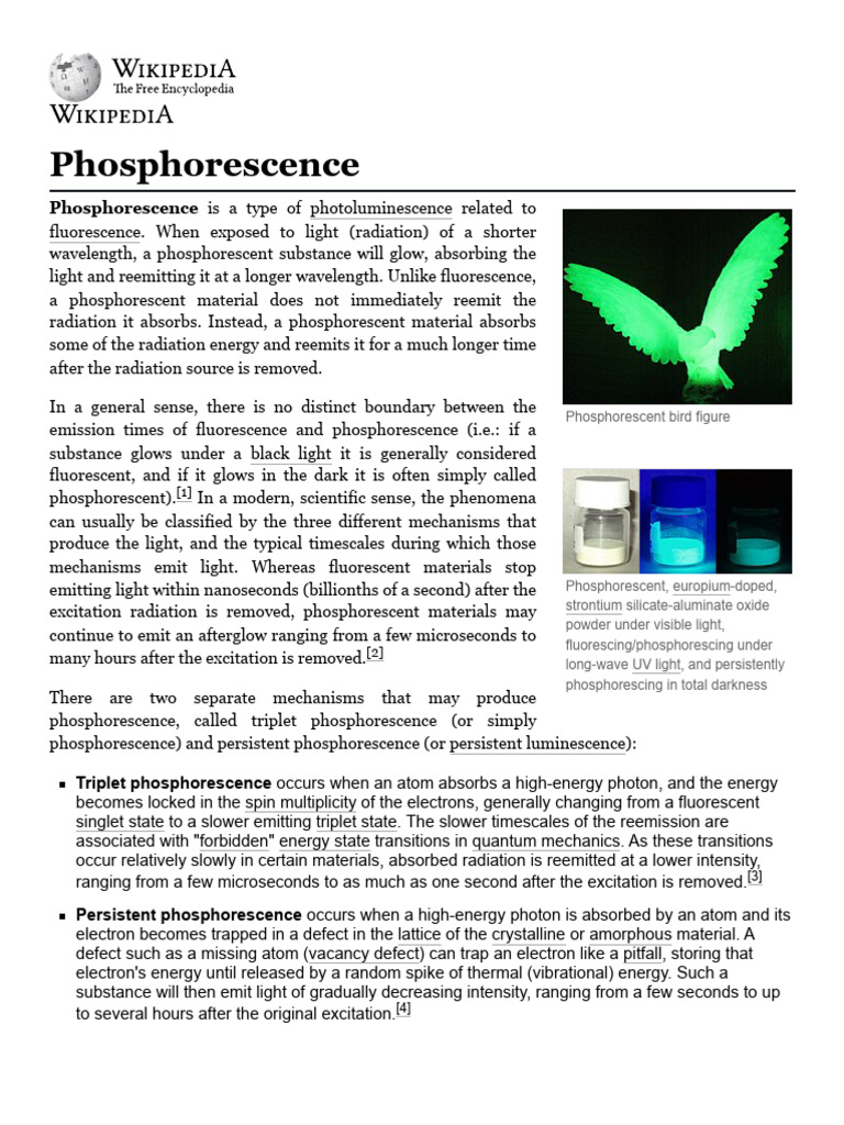 Phosphorescence - Wikipedia | PDF | Fluorescence | Light