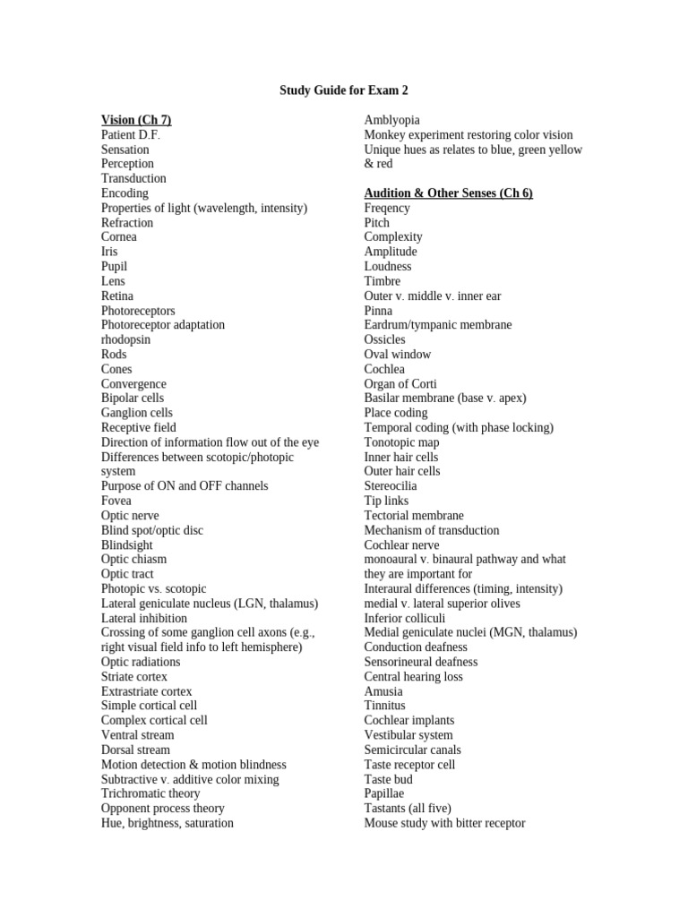 Vision and Sensation Exam 2 Study Guide | PDF | Senses | Visual System
