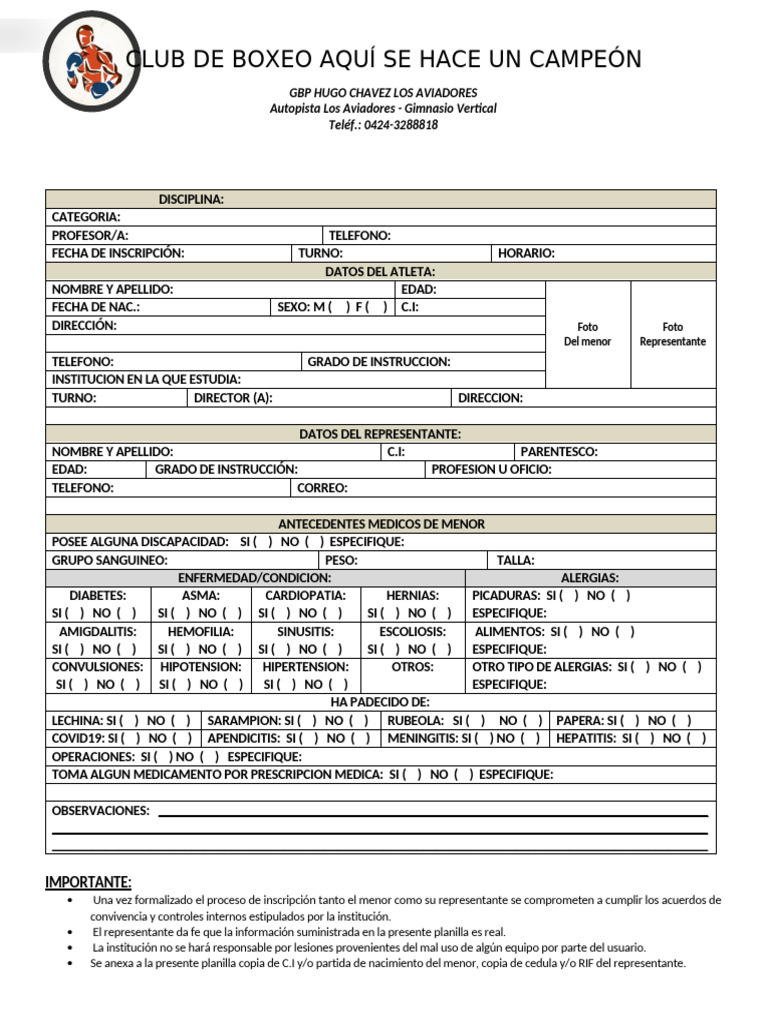 Inscripción Club de Boxeo Los Aviadores | PDF | Inmunología | Salud pública