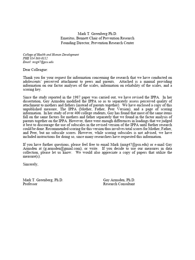 IPPA Manual OCT 2023 PDF Attachment Theory Adolescence