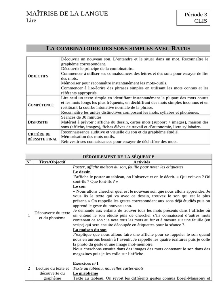 Lecture et combinatoire des sons simples | PDF | Syllabe | Linguistique
