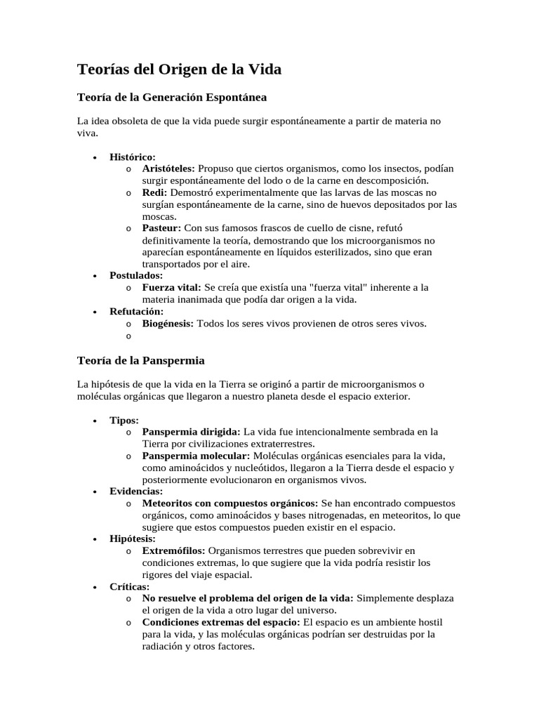 Teorías sobre el Origen de la Vida | PDF | Abiogénesis | Rna