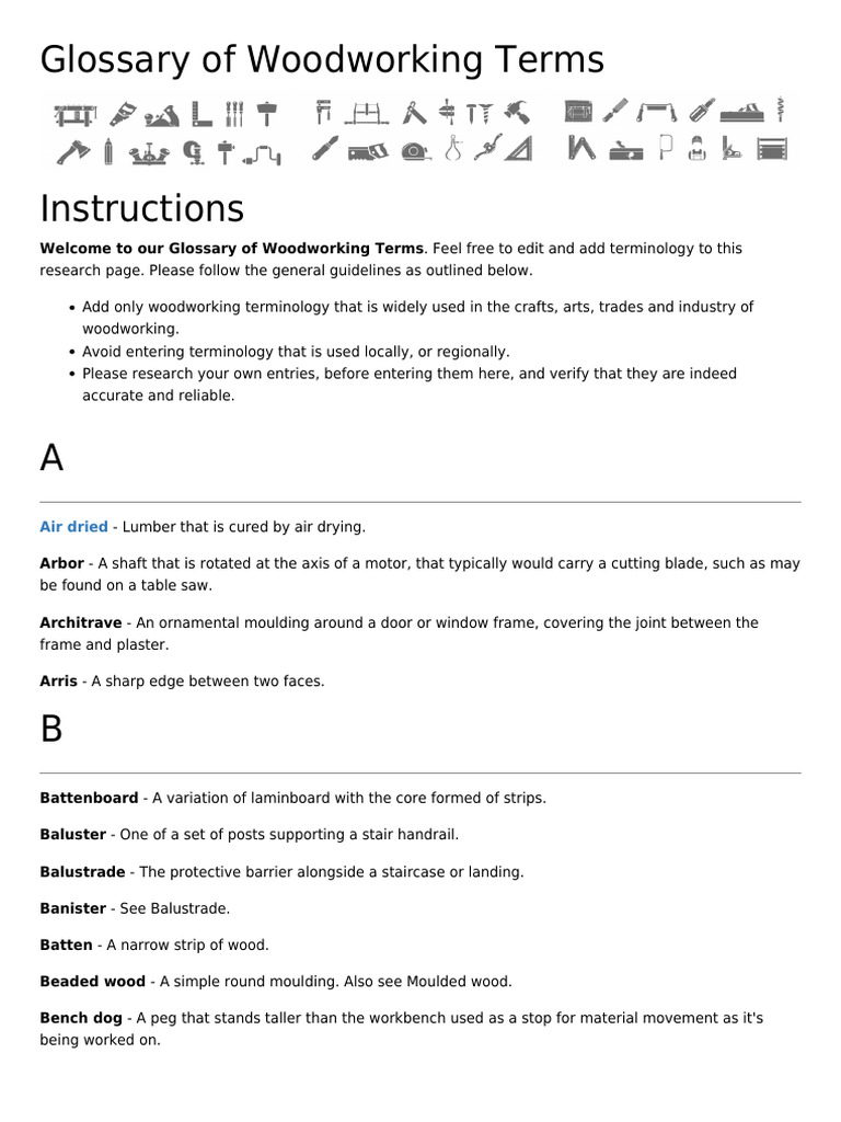 Woodworking Terms Glossary | PDF | Wood | Lumber