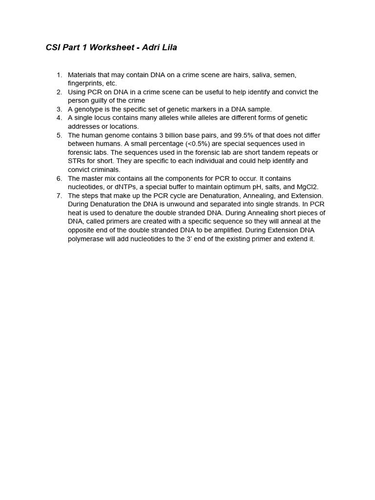 CSI Part 1 Worksheet PDF