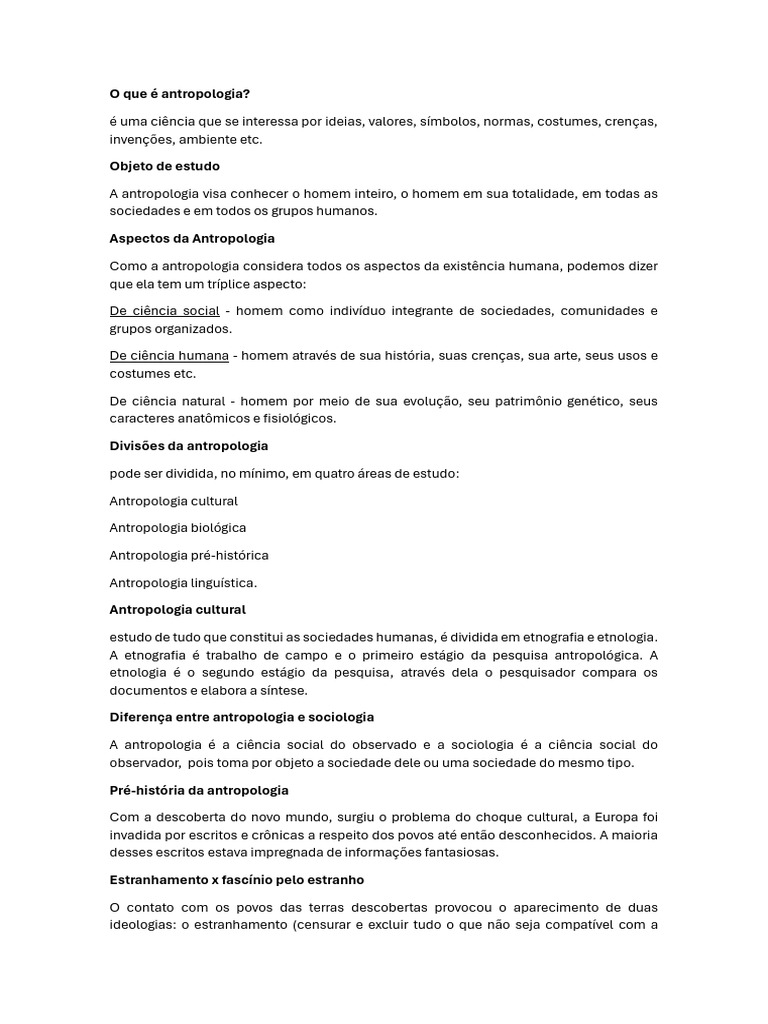 O que é Antropologia? Definições e Aspectos | PDF | Antropologia ...