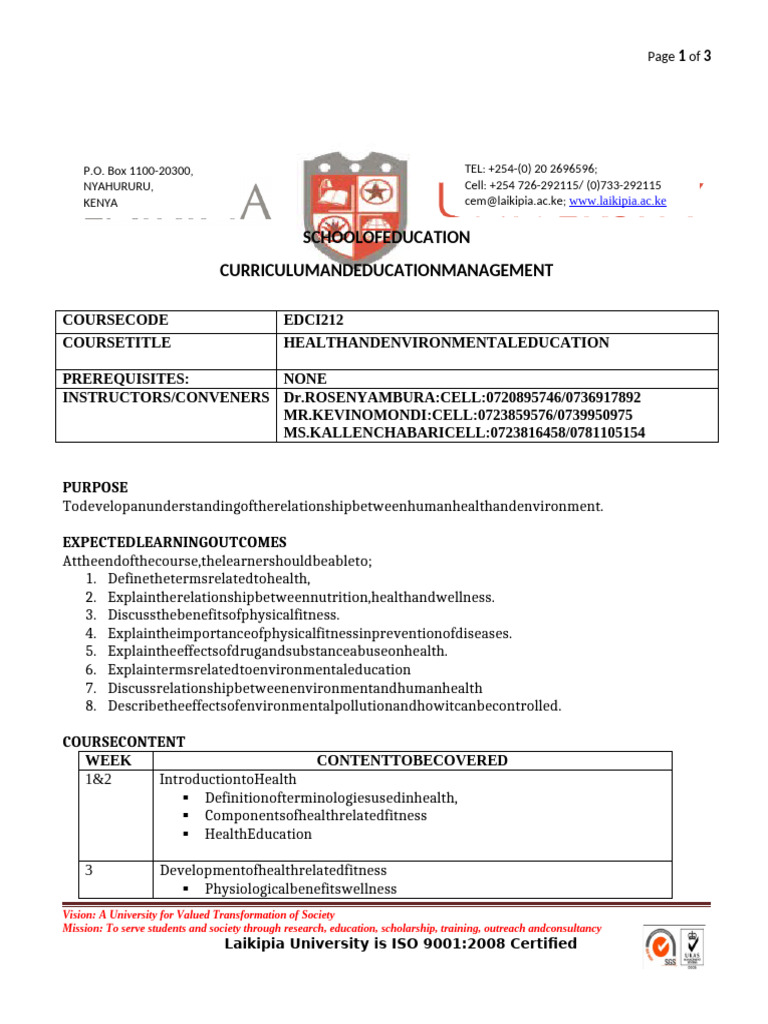 Edci 212 Course Outline Updated 2023 | PDF