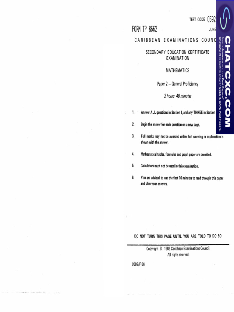 CSEC Mathematics P2 1986 | PDF