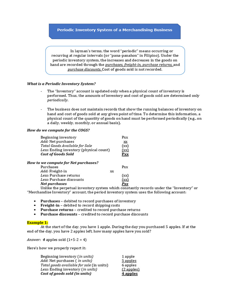 Freight-in in Periodic Inventory System | PDF | Cost Of Goods Sold ...