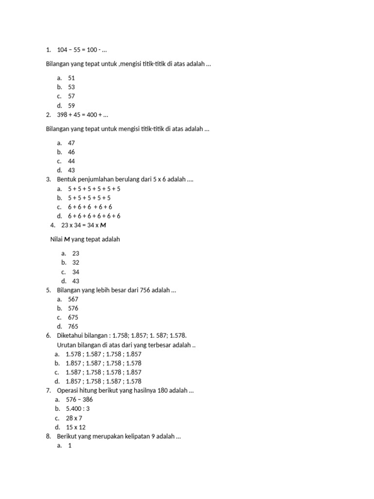 Soal Matemtika Kelas 4 Pdf