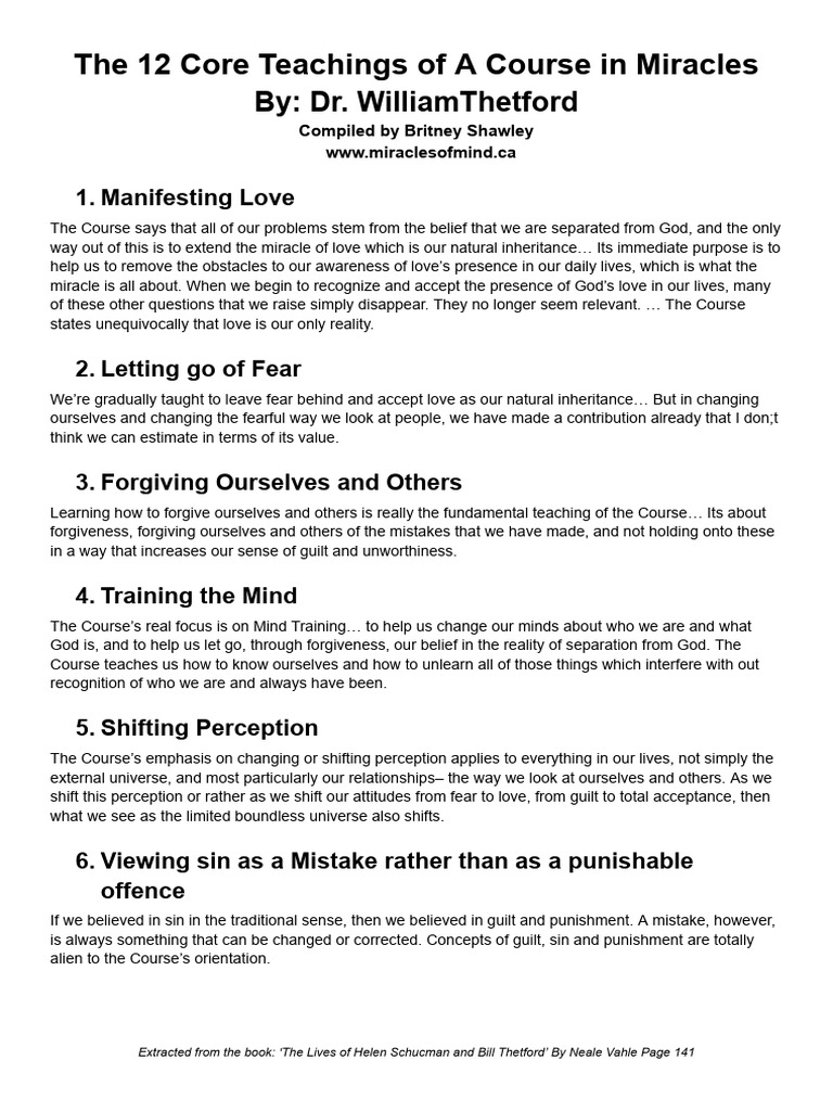 12 Teachings from A Course in Miracles | PDF | Guilt (Emotion ...