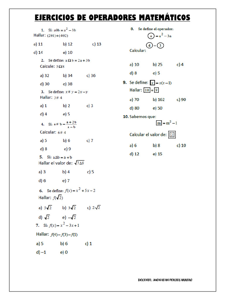 Operadores Matemáticos RM | PDF