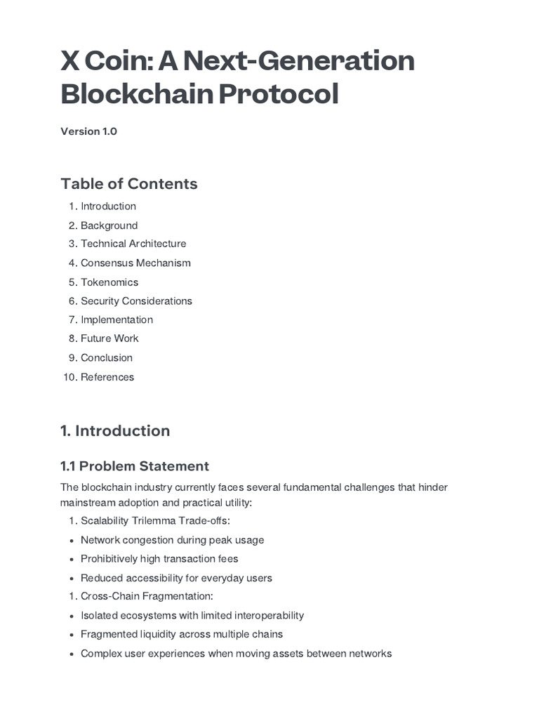 X Coin: Next-Gen Blockchain Protocol | PDF | Sustainability | Computer ...