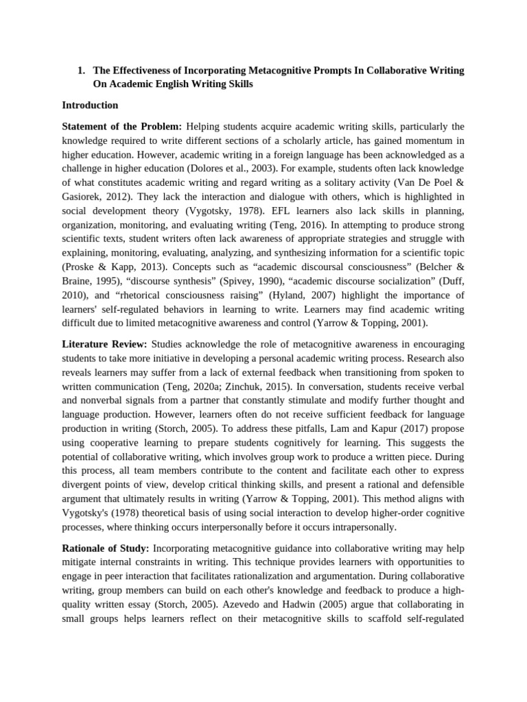 Metacognitive Prompts in Collaborative Writing | PDF | Metacognition ...