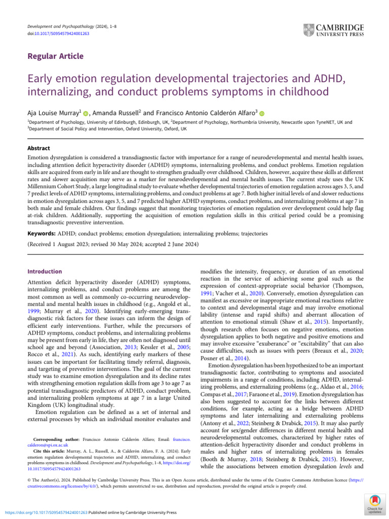 Early Emotion Regulation Developmental Trajectories and Adhd ...