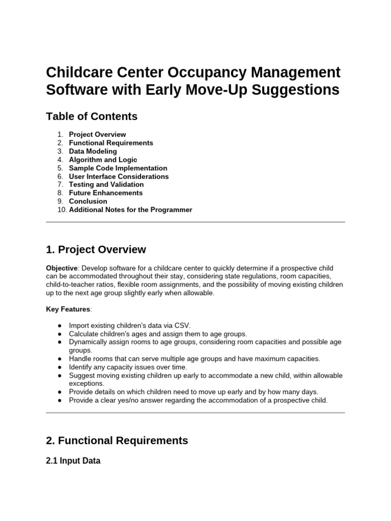 Childcare Center Occupancy Management Software With Early Move-Up ...