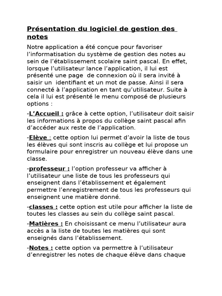 Présentation Du Logiciel de Gestion Des Notes | PDF