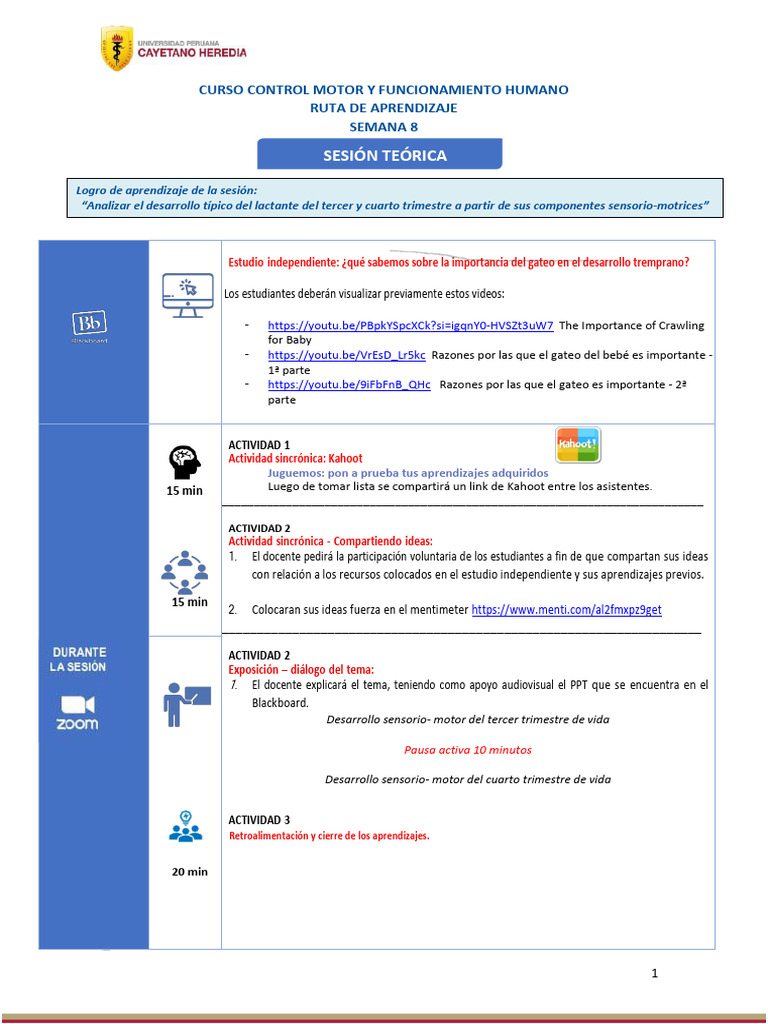 Ruta de Aprendizaje Semana 8 CURSO CONTROL MOTOR UPCH 2024 | PDF ...