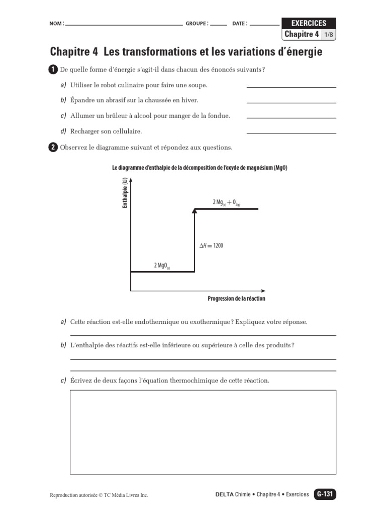 Équations thermochimiques et enthalpie | PDF | Réactions chimiques ...
