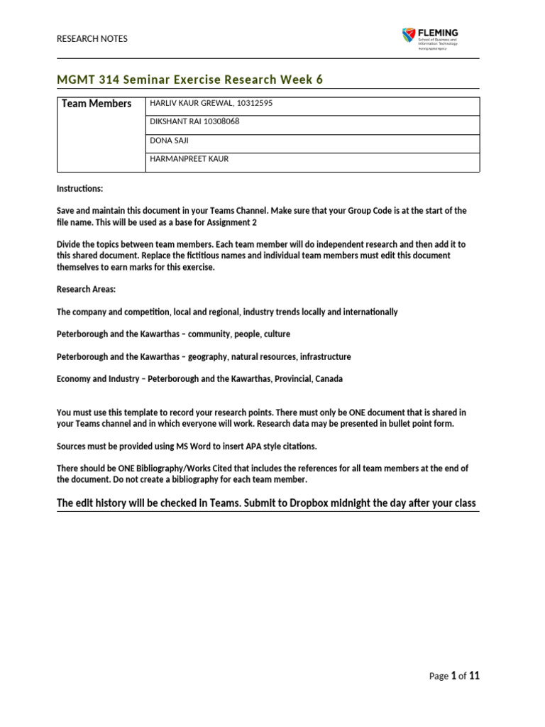 Mgmt 311 1239 Sem Wk 6 Research 1 Pdf Ice Age Ontario