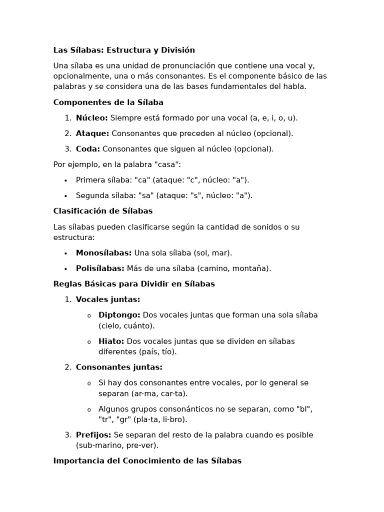 Estructura y División de Sílabas | PDF