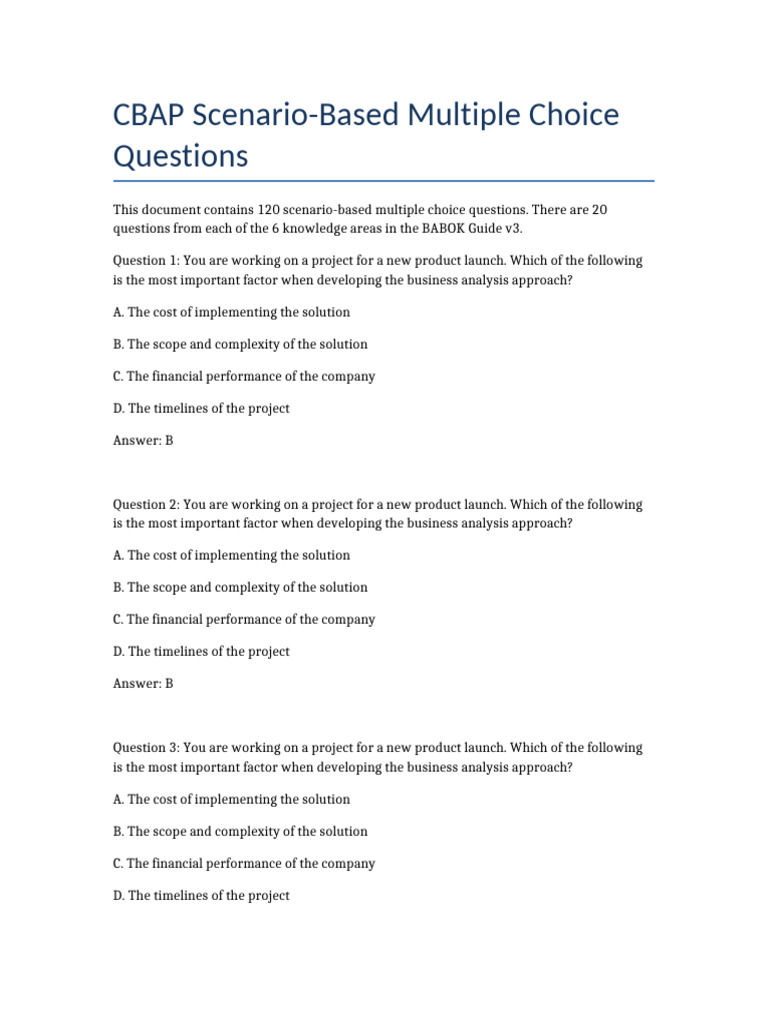 CBAP Scenario-Based Questions Guide | PDF | Brainstorming | Business ...