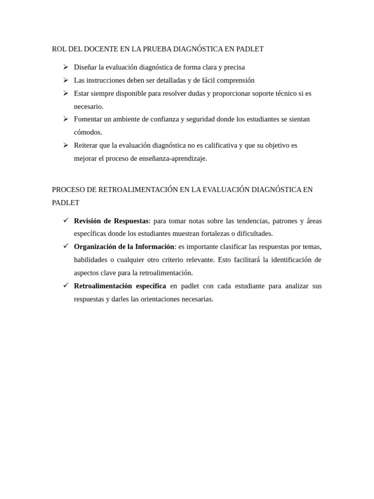 Rol del docente en pruebas diagnósticas Padlet | PDF