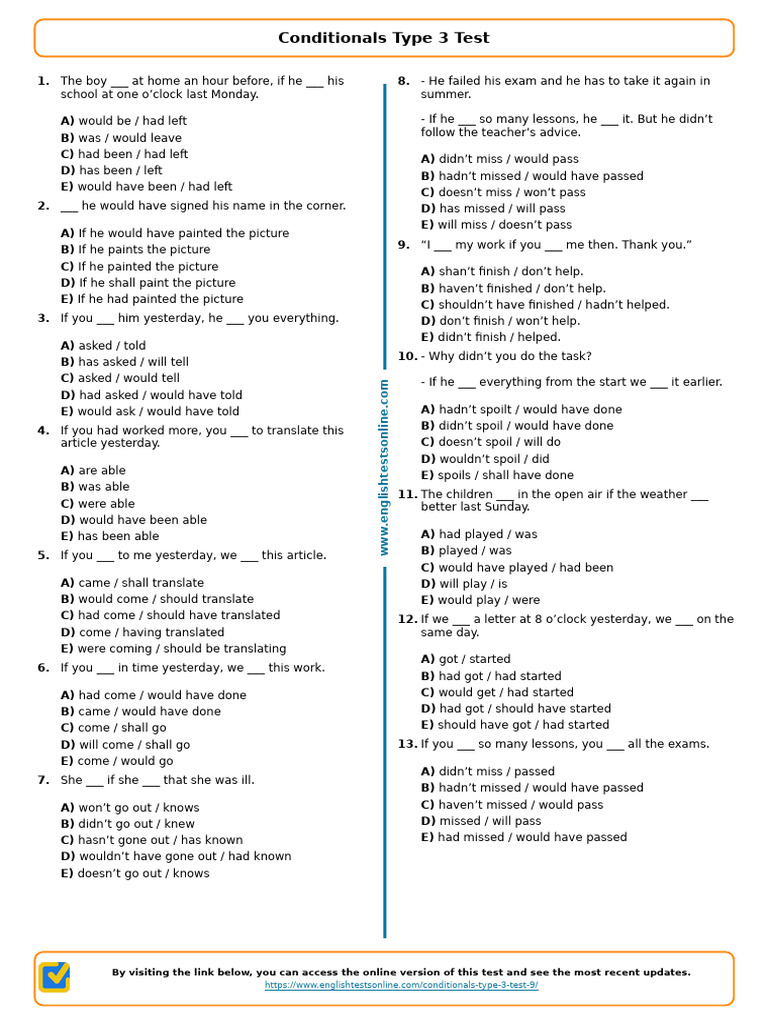 Conditionals Type 3 Practice Test | PDF
