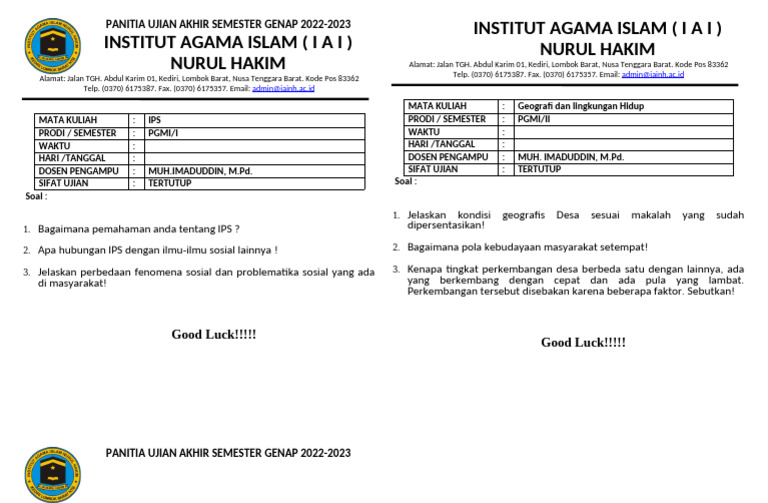 Ujian Akhir Semester PGMI 2023 | PDF