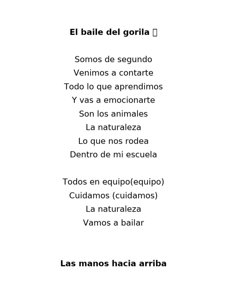 Letra del Baile del Gorila Infantil | PDF