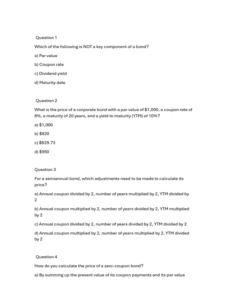 Bond Basics: Key Concepts and Calculations | PDF | Bonds (Finance ...