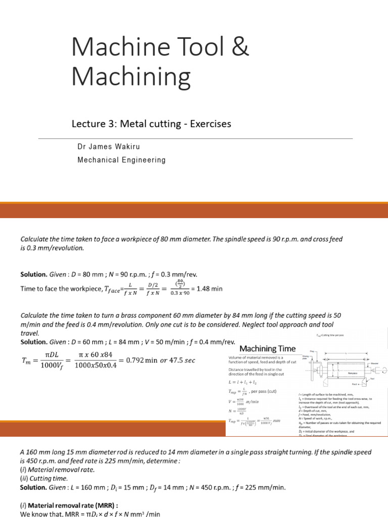 Metal Cutting Calculations and Exercises | PDF