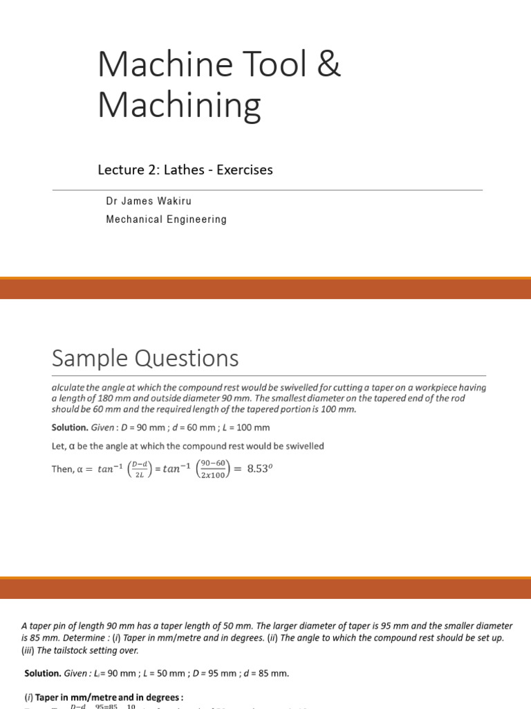 Lathes Exercises: Taper Pin Calculations | PDF